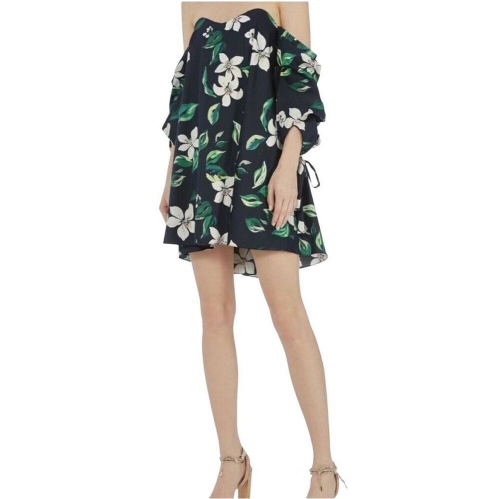 Caroline Consta Blue Gabriella Floral off Shoulder Dress